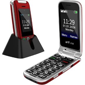 هاتف artfone G6 Flip لكبار السن، هاتف أساسي غير مقفل 4G، شاشة 2.4 بوصة + 1.8 بوصة، زر SOS، قرص سريع، بدون هانز، أزرار كبيرة، بلوتوث، كاميرا، راديو FM، قاعدة شحن، وقت صوتي، معرف المتصل، أحمر in Kuwait