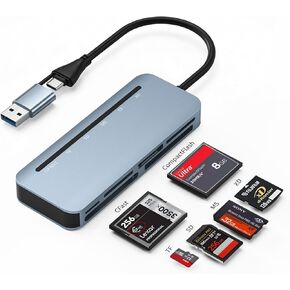 قارئ بطاقات CFast - محول بطاقات USB 3.0 بسرعة 5 جيجابت في الثانية 6 في 1 CFast/CF/SD/TF/MS/XD، قراءة متزامنة 6 بطاقات، محول بطاقة الألومنيوم CFast 2.0/Memory Stick Pro Duo لهاتف iPhone 15/16/17، Android، MacBook، الكمبيوتر الشخصي in Kuwait