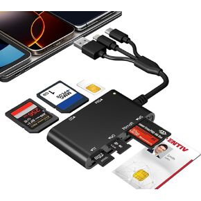 SIM Card Reader for iPhone/PC, 7 in 3 Lightning/USB-A/USB-C CAC Reader Military Smart Card Reader & SD/TF/M2/ID/IC/SIM/PIV/Ms Pro Duo Card Reader for iPhone/iPad/PC/Laptop/Windows/Linux Plug and Play in Saudi Arabia
