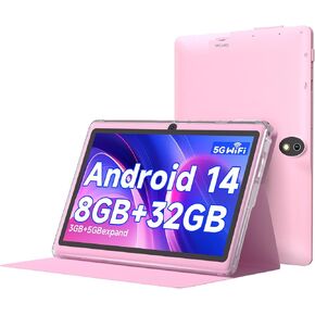 Tablet 7Inch Android 14.0 with Protective Case, 8GB(3+5GB Expand) RAM+ 32GB ROM, 1024 x 600 IPS Screen, Dual Camera, 3000mAh Battery，Bluetooth 5.0 WiFi Tab (Black) in Saudi Arabia