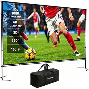 شاشة عرض خارجية مقاس 120 بوصة مع حامل: شاشة عرض محمولة بدقة 16:9 بدقة 4K HD للاستخدام الداخلي والخارجي - شاشة عرض للفناء الخلفي والتخييم والمسرح in Kuwait
