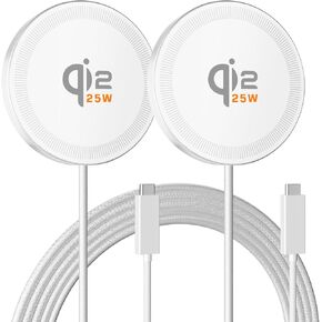 شاحن لاسلكي مغناطيسي 25 وات: قاعدة شحن سريعة Qi2.2 Qi2 لأجهزة iPhone 17 16 15 14 13 12 Pro Max، وSamsung Galaxy S26 S25، وGoogle Pixel 10، وAirPods-Slim المحمولة للمكتب بجانب السرير والسفر - أبيض، عبوتان in Kuwait