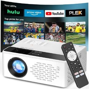 جهاز عرض ذكي TMY Native 1080P مزود بواي فاي وبلوتوث، متوافق مع Netflix/Prime Video/YouTube، للهواتف الذكية/عصا التلفزيون/HDMI/USB، للاستخدام الداخلي والخارجي، والتخييم، والألعاب in Kuwait