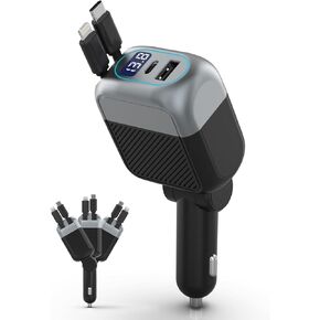شاحن سيارة قابل للسحب بقدرة 87 وات، محول سيارة شحن USB C سريع 4 في 1 مع كابل من النوع C بقدرة 45 وات لهاتف iPhone 17/16 Pro Max وSamsung، وكابل Lightning بقدرة 12 وات لهاتف iPhone 14، وإكسسوارات السيارة الأساسية للسفر in Kuwait