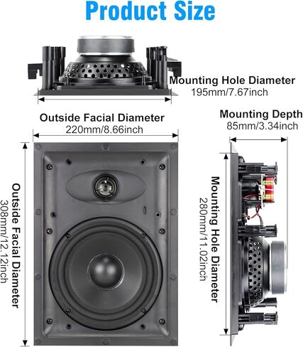 Herdio 6.5 Inch 2-Way in-Wall Speaker for Whole House Surround Audio, 1" Silk Dome Tweeter, Magnetic Paintable Mesh Cover, Compatible with Whole House Audio or Home Theater, Single White in Saudi Arabia
