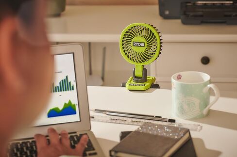 RYOBI - USB lithium fan (4 V, diameter 9 cm, 2 speeds, 120/90 rpm, head adjustable up/down and right/left, USB-C cable - 1 battery 4 V, 2.0 Ah, USB lithium, RCF-120G in Saudi Arabia