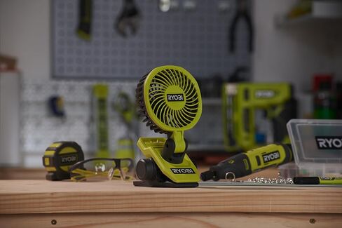 RYOBI - USB lithium fan (4 V, diameter 9 cm, 2 speeds, 120/90 rpm, head adjustable up/down and right/left, USB-C cable - 1 battery 4 V, 2.0 Ah, USB lithium, RCF-120G in Saudi Arabia