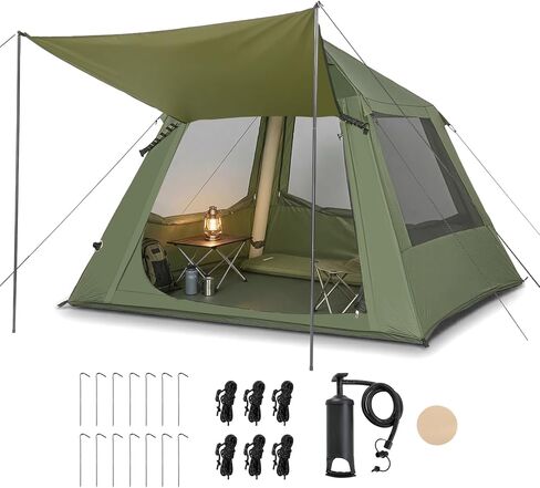 Outvita Inflatable Tents, Easy Setup Blow Up Tent with Pump, Waterproof Oxford Inflatable House for Camping, Air Glamping Tent with Stove Jack, Mesh Windows, Storage Bag in Saudi Arabia