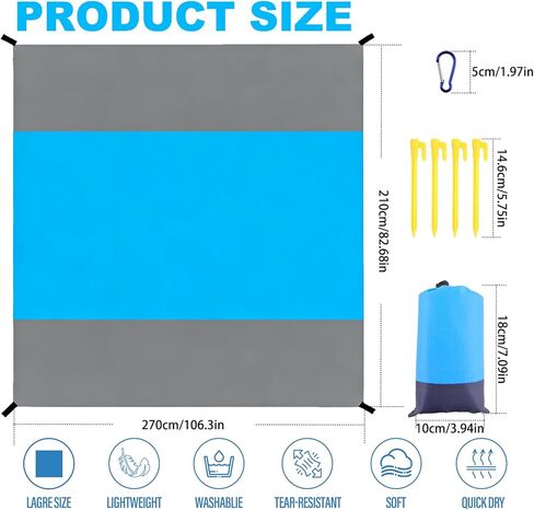 Decorwell Beach Blanket Waterproof Sandproof 83"x107" 1-6 Adults Extra Large Beach Mat Quick Drying Outdoor Picnic Mat Beach Accessories for Travel, Camping, Hiking in Saudi Arabia