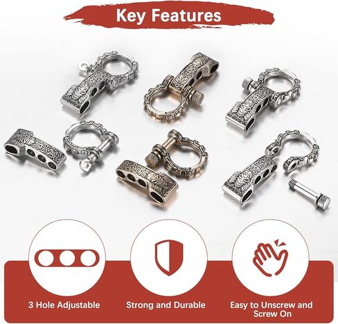 Paracord Bracelet Shackle Buckle [10PCS] - Adjustable Metal Pattern Bow Shackle Use for Survival Bracelets Belt & Outdoor Rope - [Silver-Round Head] Screw Pin Anchor Buckles in Saudi Arabia