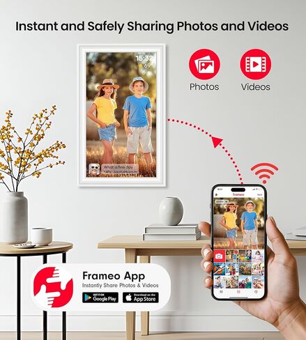 BIGASUO 15.6" Digital Picture Frame, 64GB WiFi Digital Frame Frameo with 1920x1080 FHD IPS Touch Screen, Share Photos Videos via Frameo App, Support SD/USB Drive, Best Gifts for Parents/Grandparents in Saudi Arabia