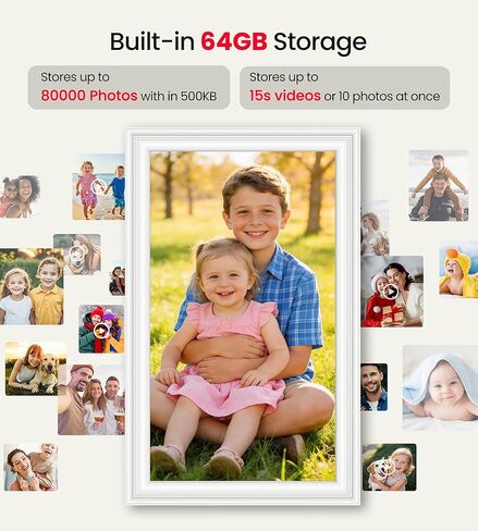 BIGASUO 15.6" Digital Picture Frame, 64GB WiFi Digital Frame Frameo with 1920x1080 FHD IPS Touch Screen, Share Photos Videos via Frameo App, Support SD/USB Drive, Best Gifts for Parents/Grandparents in Saudi Arabia