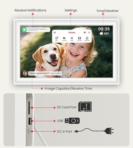 BIGASUO 15.6" Digital Picture Frame, 64GB WiFi Digital Frame Frameo with 1920x1080 FHD IPS Touch Screen, Share Photos Videos via Frameo App, Support SD/USB Drive, Best Gifts for Parents/Grandparents in Saudi Arabia