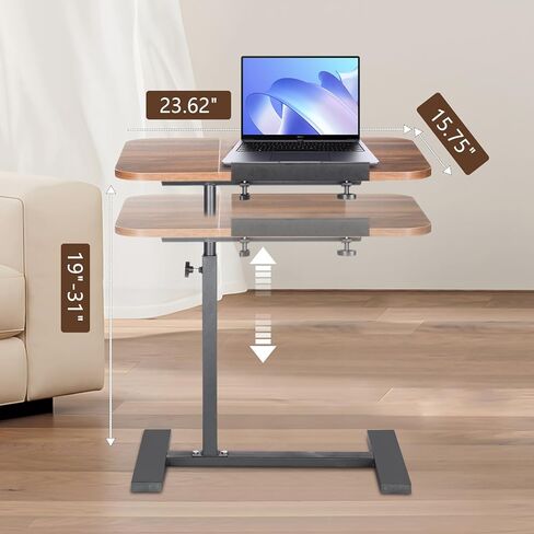 Simcat Height Adjustable Overbed Bedside Table with Wheels，Split Top Tilt Bedside Table, Mobile Laptop Computer Standing Desk Cart with Tray，Hospital/Home Use (Rustic Brown) in Saudi Arabia