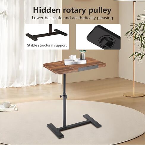 Simcat Height Adjustable Overbed Bedside Table with Wheels，Split Top Tilt Bedside Table, Mobile Laptop Computer Standing Desk Cart with Tray，Hospital/Home Use (Rustic Brown) in Saudi Arabia