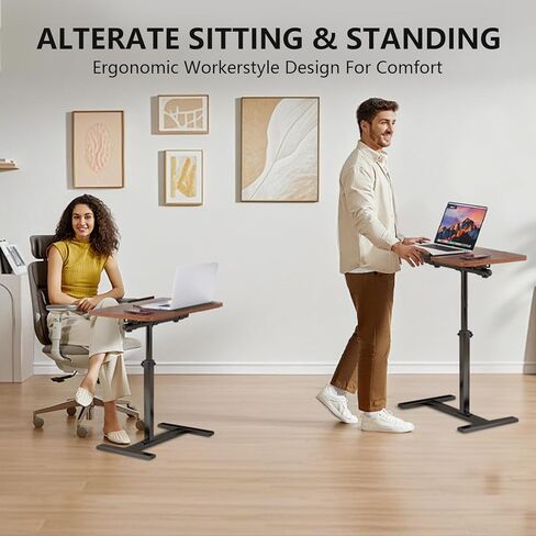 Simcat Height Adjustable Overbed Bedside Table with Wheels，Split Top Tilt Bedside Table, Mobile Laptop Computer Standing Desk Cart with Tray，Hospital/Home Use (Rustic Brown) in Saudi Arabia