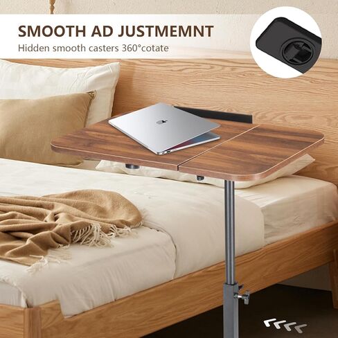 Simcat Height Adjustable Overbed Bedside Table with Wheels，Split Top Tilt Bedside Table, Mobile Laptop Computer Standing Desk Cart with Tray，Hospital/Home Use (Rustic Brown) in Saudi Arabia