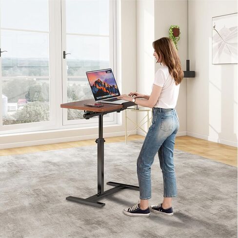 Simcat Height Adjustable Overbed Bedside Table with Wheels，Split Top Tilt Bedside Table, Mobile Laptop Computer Standing Desk Cart with Tray，Hospital/Home Use (Rustic Brown) in Saudi Arabia