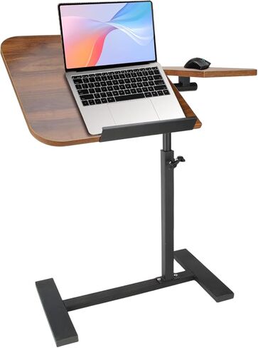 Simcat Height Adjustable Overbed Bedside Table with Wheels，Split Top Tilt Bedside Table, Mobile Laptop Computer Standing Desk Cart with Tray，Hospital/Home Use (Rustic Brown) in Saudi Arabia