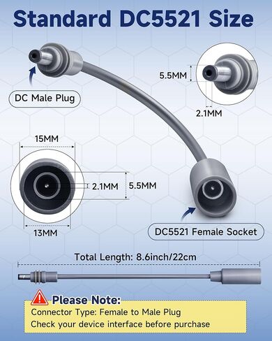 كابل تمديد DC لـ Starlink Mini، 22 سم 18AWG سلك محول مقاوم للماء ذكر إلى أنثى، متوافق مع محول أنبوب Starlink Mini وكابل الطاقة الأصلي in Kuwait