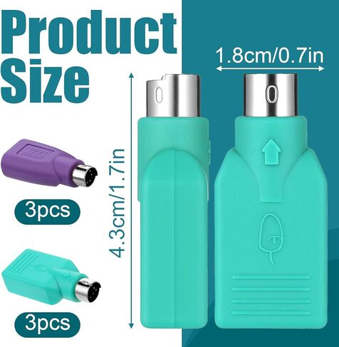 6 قطع PS/2 إلى USB A محول ذكر إلى أنثى محول لوحة المفاتيح 2 لون USB أنثى إلى PS/2 ذكر محول للماوس ولوحة المفاتيح PS-2 جاك USBs بديل التوصيل لأجهزة الكمبيوتر المكتبية والكمبيوتر المحمول والكمبيوتر المحمول in Kuwait