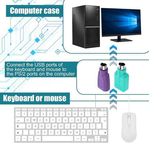 6 قطع PS/2 إلى USB A محول ذكر إلى أنثى محول لوحة المفاتيح 2 لون USB أنثى إلى PS/2 ذكر محول للماوس ولوحة المفاتيح PS-2 جاك USBs بديل التوصيل لأجهزة الكمبيوتر المكتبية والكمبيوتر المحمول والكمبيوتر المحمول in Kuwait
