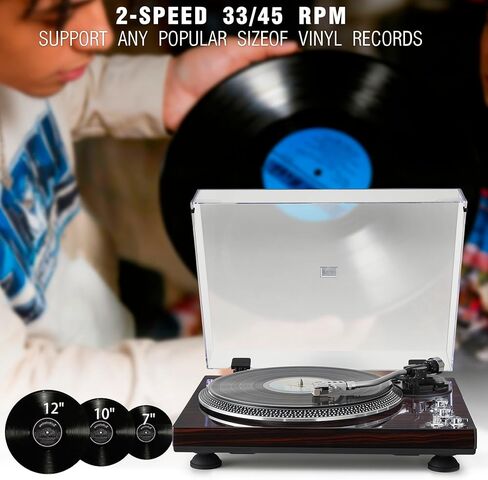 High-Fidelity Vinyl Record Player, Bluetooth Turntable with Magnetic Cartridge, 2-Speed Belt Drive Wood Vintage Player with Auto-Return, Adjustable Counterweight, Pitch Control & Preamp in Saudi Arabia