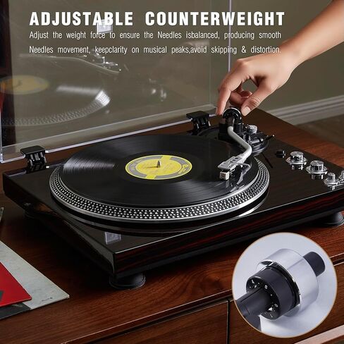 High-Fidelity Vinyl Record Player, Bluetooth Turntable with Magnetic Cartridge, 2-Speed Belt Drive Wood Vintage Player with Auto-Return, Adjustable Counterweight, Pitch Control & Preamp in Saudi Arabia