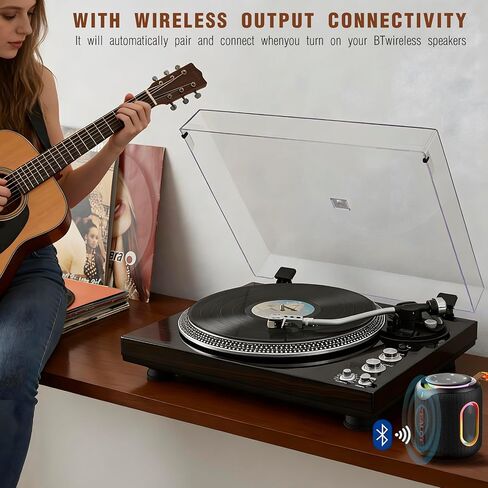 High-Fidelity Vinyl Record Player, Bluetooth Turntable with Magnetic Cartridge, 2-Speed Belt Drive Wood Vintage Player with Auto-Return, Adjustable Counterweight, Pitch Control & Preamp in Saudi Arabia