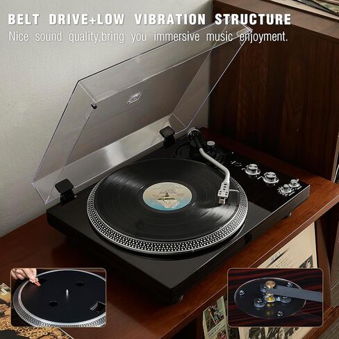 High-Fidelity Vinyl Record Player, Bluetooth Turntable with Magnetic Cartridge, 2-Speed Belt Drive Wood Vintage Player with Auto-Return, Adjustable Counterweight, Pitch Control & Preamp in Saudi Arabia