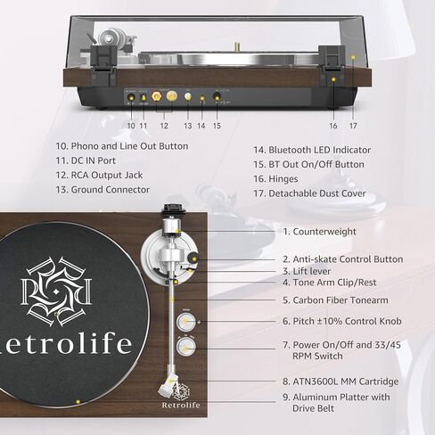 مشغل تسجيل القرص الدوار مخرج لاسلكي من الفينيل، طبق ألومنيوم من ألياف الكربون، حزام Tonearm LP 33 45 دورة في الدقيقة، صوت فونو AT-3600L MM، خرطوشة RCA Line مضادة للتزلج، قهوة التحكم في درجة الصوت in Kuwait