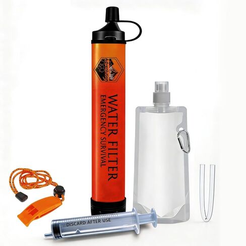 5-Pack Personal Water Filter Straw with Emergency Whistle, Portable Reusable Survival Filter for Family Camping, Hiking, Backpacking & Emergency Preparedness in Saudi Arabia