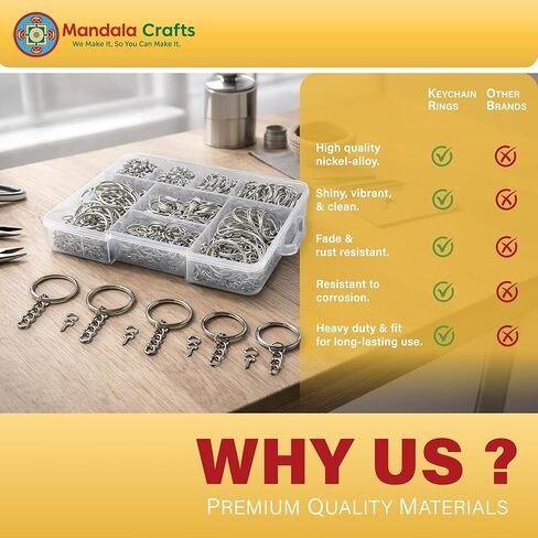 حلقة مفاتيح مقسمة من Mandala Crafts مع مجموعة سلسلة - حلقات سلسلة مفاتيح مع حلقات قفز مفتوحة لسلاسل المفاتيح - مجموعة سلسلة مفاتيح مع دبابيس عين لولبية لحرف سلسلة المفاتيح المصنوعة من الراتنج 0.6 بوصة إلى 1.2 بوصة 300 قطعة in Saudi Arabia