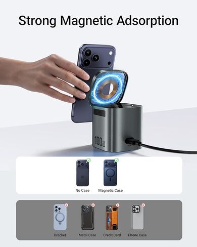 محطة شحن سريعة ACEFAST 6 في 1 بقدرة 100 وات GaN لسلسلة iPhone 17 16، مع كابل USB C قابل للسحب، حامل سطح المكتب لشاحن لاسلكي مغناطيسي Qi2 25W لساعة iWatch/لساعة Samsung Galaxy Watch/Airpods in Kuwait