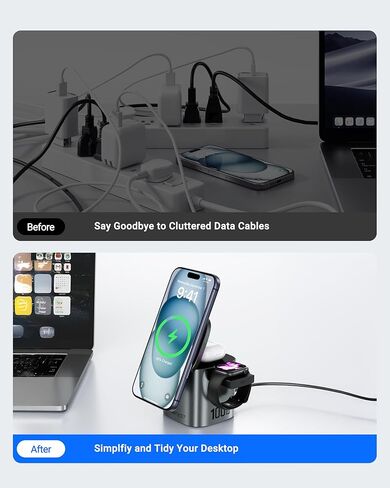 محطة شحن سريعة ACEFAST 6 في 1 بقدرة 100 وات GaN لسلسلة iPhone 17 16، مع كابل USB C قابل للسحب، حامل سطح المكتب لشاحن لاسلكي مغناطيسي Qi2 25W لساعة iWatch/لساعة Samsung Galaxy Watch/Airpods in Kuwait