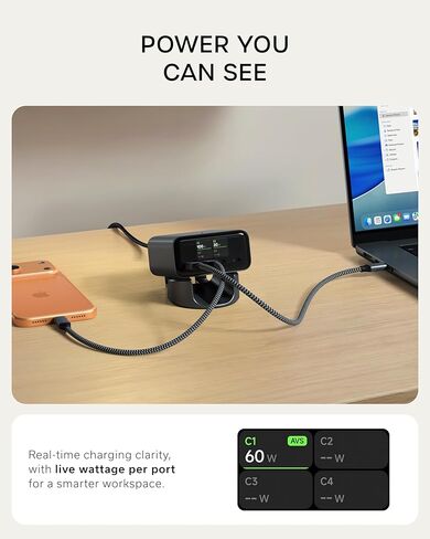 Satechi ChargeView™ 140W Desktop Charger, GaN Charging Station with Live Power Display, Four USB-C Ports, Designed for Modern Workspaces, Space Black in Saudi Arabia