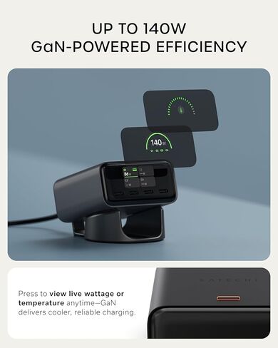 Satechi ChargeView™ 140W Desktop Charger, GaN Charging Station with Live Power Display, Four USB-C Ports, Designed for Modern Workspaces, Space Black in Saudi Arabia
