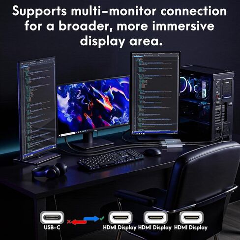 محول USB C إلى 3 HDMI مع PD 100 وات، شاشة عرض ممتدة مقسم HDMI 4K@60 هرتز 1 في 3 للشاشات المتعددة، متوافق مع أجهزة الكمبيوتر المحمول والكمبيوتر الشخصي وبطاقة رسومات USB-C - MACOS لا يدعم MST in Kuwait