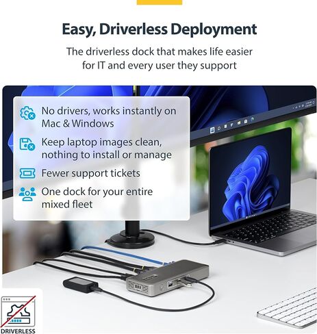محطة إرساء StarTech USB4، بدون سائق مزدوج 4K 144 هرتز لنظام التشغيل Mac وWindows، قاعدة توصيل USB-C عالمية إلى DisplayPort مع 100 وات PD و2.5 جيجا بايت (208N-USB4-DOCK) in Saudi Arabia
