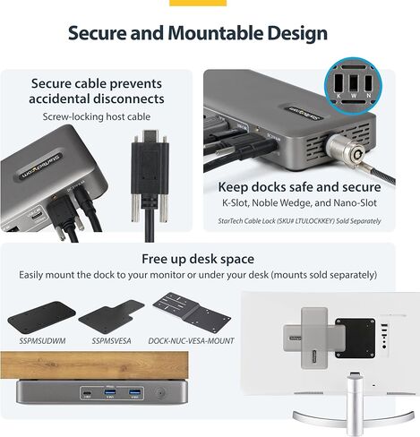 محطة إرساء StarTech USB4، بدون سائق مزدوج 4K 144 هرتز لنظام التشغيل Mac وWindows، قاعدة توصيل USB-C عالمية إلى DisplayPort مع 100 وات PD و2.5 جيجا بايت (208N-USB4-DOCK) in Saudi Arabia