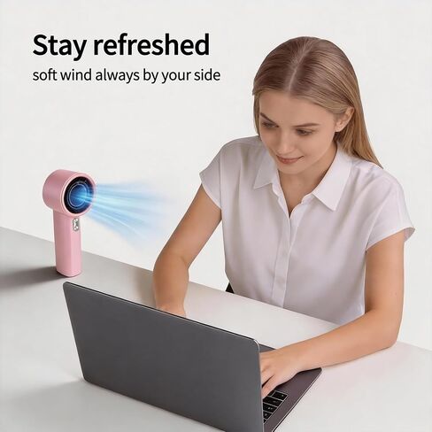 portable handheld mini fan, personal small USB fan with digital display, rechargeable fan, makeup table fan for travel, outdoor, camping, beach, cruise, air travel, female gift (Pink) in Saudi Arabia