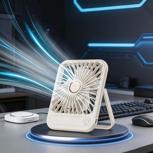 1Pc USB Portable Quiet Small Fan, Square Dual Motors Design, 5 Speed Adjustable, Powerful Airflow Cooling Fan, Personal Mini Fan for Home Office Car Outdoor Travel, 5.03x1.45x6.29 Inches,Almond White in Saudi Arabia