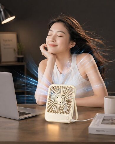 1Pc USB Portable Quiet Small Fan, Square Dual Motors Design, 5 Speed Adjustable, Powerful Airflow Cooling Fan, Personal Mini Fan for Home Office Car Outdoor Travel, 5.03x1.45x6.29 Inches,Almond White in Saudi Arabia