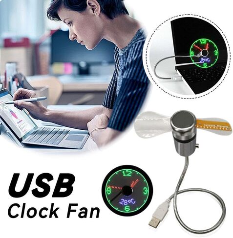 Mini USB LED Clock Fan, Hologram Clock Fan, USB Powered Desktop fan with Real Time clock and Temperature Display for Office Desk and Study Cooling ﻿ ﻿ in Saudi Arabia