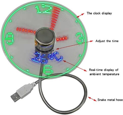 Mini USB LED Clock Fan, Hologram Clock Fan, USB Powered Desktop fan with Real Time clock and Temperature Display for Office Desk and Study Cooling ﻿ ﻿ in Saudi Arabia