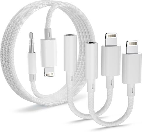 محول صوت لايتنينج إلى 3.5 ملم 2 حزمة وكابل Aux بطول 4 أقدام، محول Hi-Fi Lightning إلى مقبس سماعة الرأس وسلك Aux متوافق مع iPhone 14 13 12 11 XS XR X 8 7، ستيريو السيارة، سماعات الرأس، مكبر الصوت in Kuwait