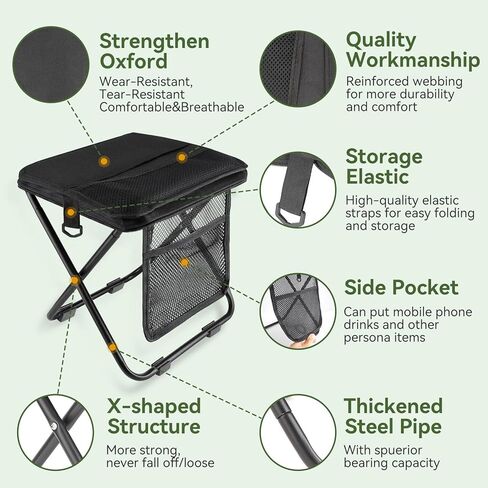 Extra Large Foldable Backpack Stool,with 3 Storage Pockets, Ideal for Camping, Hiking, Outdoor Activities and Events Maximum Weight Capacity 300 lbs (Black) in Saudi Arabia