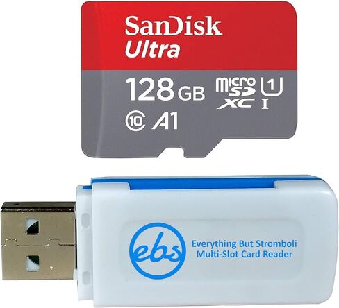 بطاقة ذاكرة SanDisk Micro SDXC Ultra سعة 128 جيجابايت فئة 10 UHS-1 تعمل مع نظام ألعاب Nintendo Switch Lite (SDSQUAR-128G-GN6MN) مع (1) قارئ بطاقات Micro SD متعدد الفتحات من Stromboli in Saudi Arabia