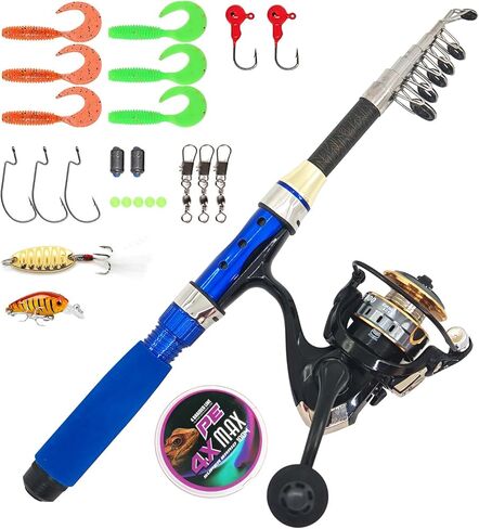 Portable 4.9Ft Telescopic Small Short Fishing Rod and Reel Combos, Shrink 13in Fishing Pole with Bag Line Hook Bait for All Season Fishing in Rivers, Lakes, Rafts, etc. in Saudi Arabia