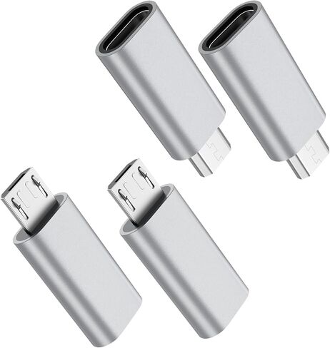 4 Pack USB C to Micro USB Adapter, USB Type C Female to Micro USB Male Converter Data Sync Compatible with Samsung Galaxy S7 S6 Note 5, Kindle, PS4, Nexus 5 6 and Micro USB Devices (Silver) in Saudi Arabia
